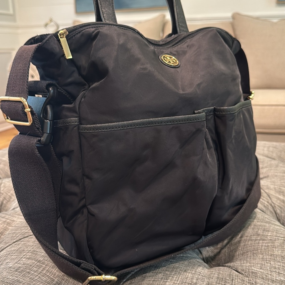 Tory Burch Bag Large Nylon Black Baby Bag Work Travel Bag with Adjustable Strap - Picture 3 of 17